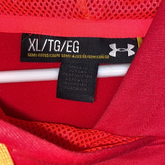 Under Armour Word Logo Semi-Fitted Red/Orange Hoodie Sweatshirt - Picture 3 of 3